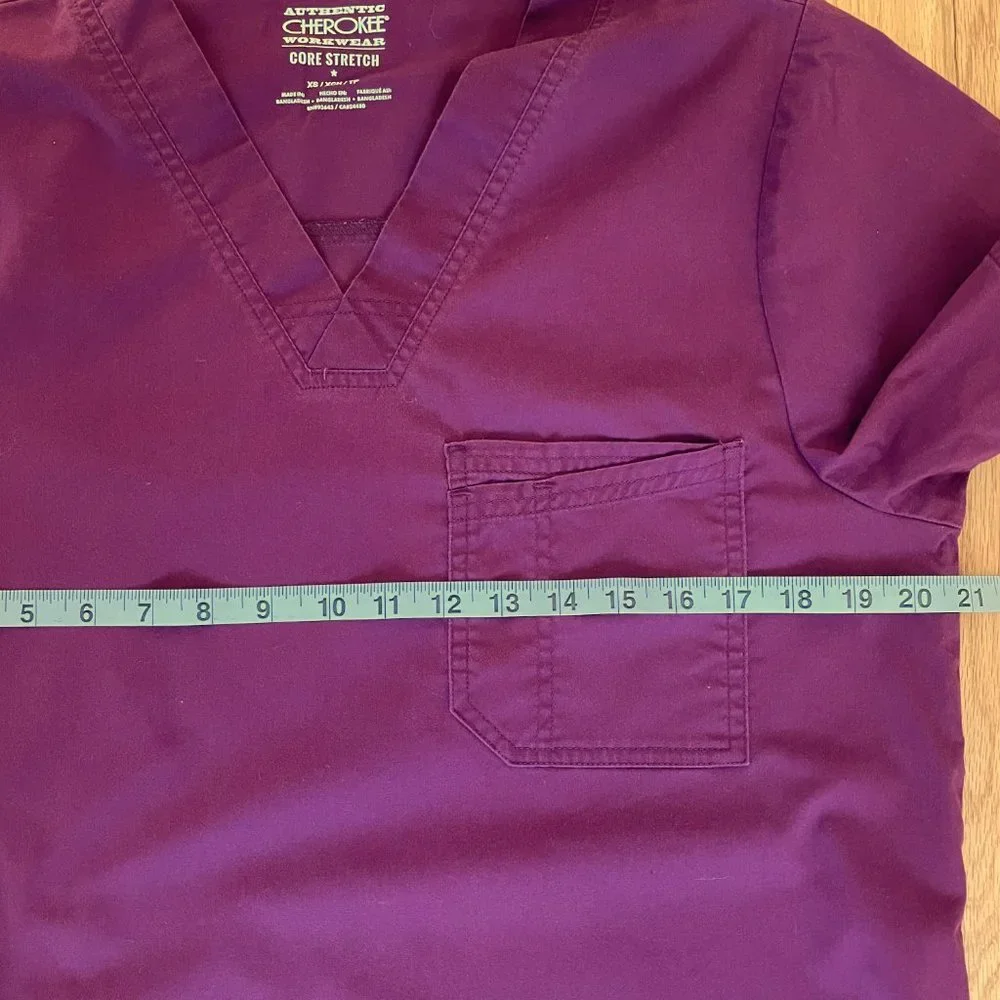 Core Stretch by Cherokee Workwear Men’s V-Neck Solid Scrub Top Sz XS Wine 4743 - Picture 10 of 11